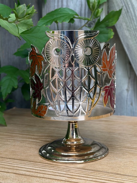 Bath & Body Works Other - Bath & Body Works Owl Fall Autumn Leaf 3-Wick Candle Sleeve Pedestal